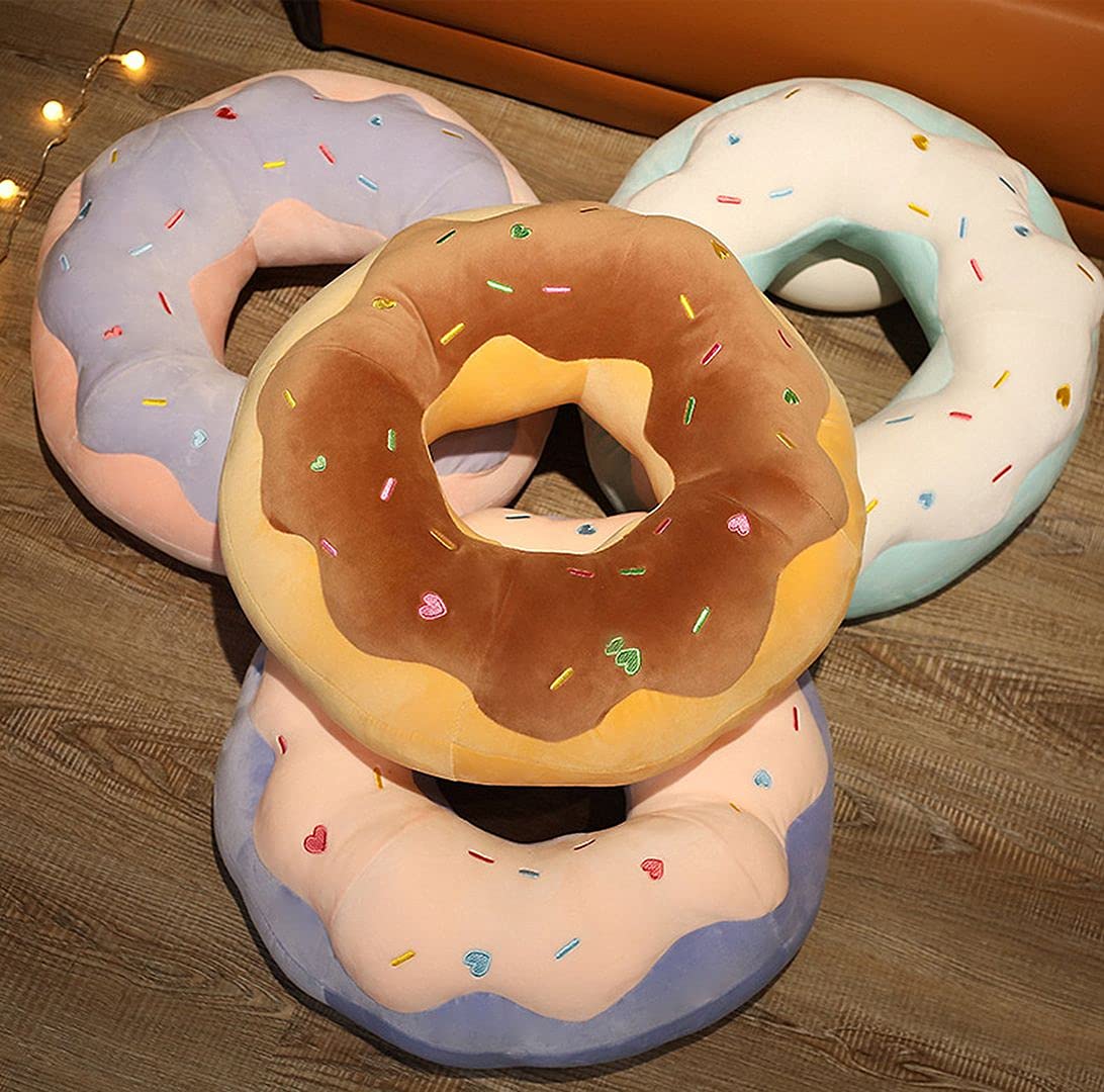 ChezMax Round Donut Pillow Print Decorative Comfortable Soft Plush Funny Food Shaped Pad Seat Back Stuffed Cushion Adult and Kids for Couch Chair Floor Sofa Sea Salt