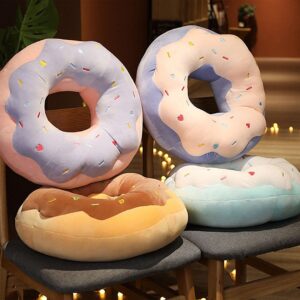 ChezMax Round Donut Pillow Print Decorative Comfortable Soft Plush Funny Food Shaped Pad Seat Back Stuffed Cushion Adult and Kids for Couch Chair Floor Sofa Sea Salt
