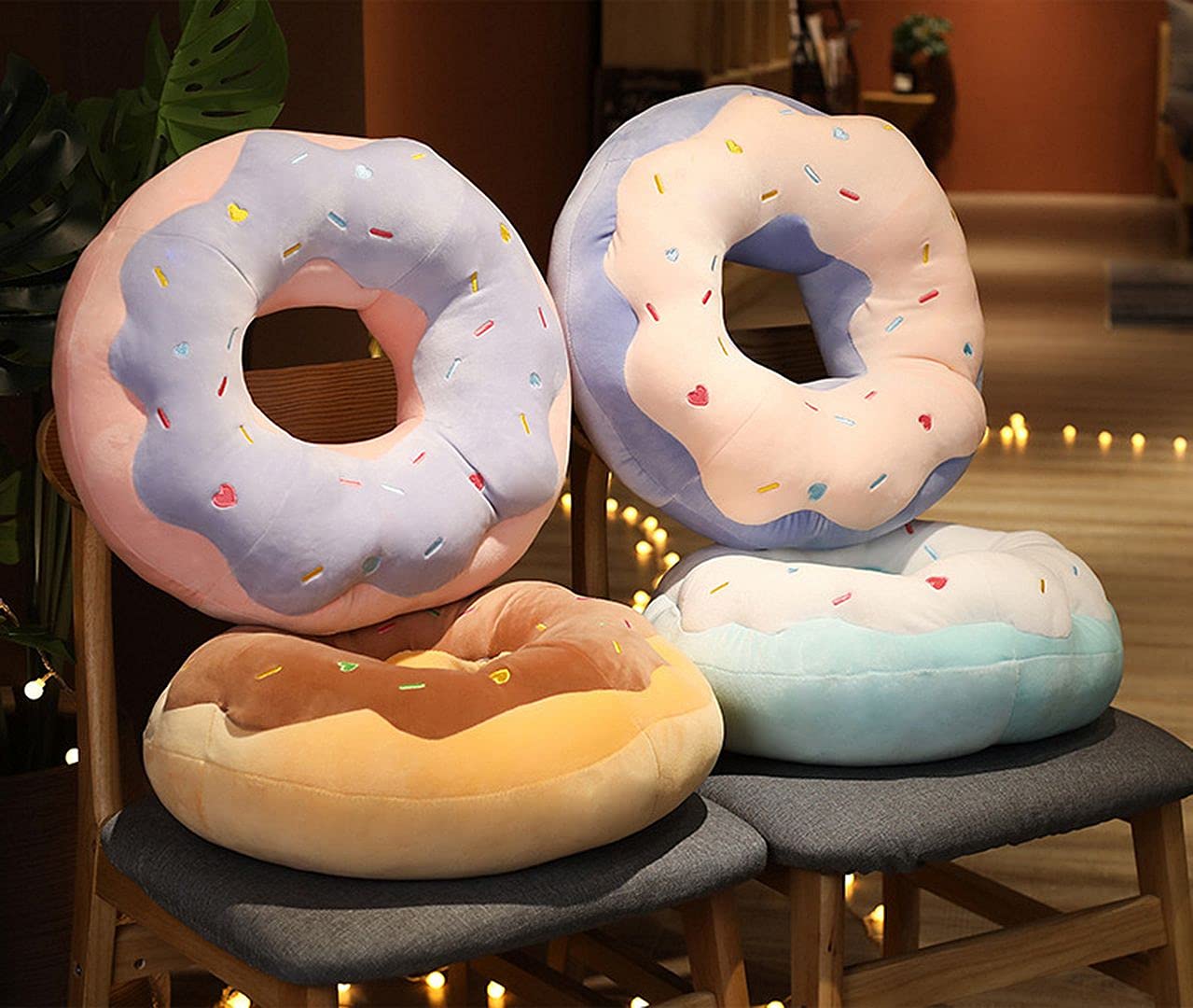 ChezMax Round Donut Pillow Print Decorative Comfortable Soft Plush Funny Food Shaped Pad Seat Back Stuffed Cushion Adult and Kids for Couch Chair Floor Sofa Sea Salt