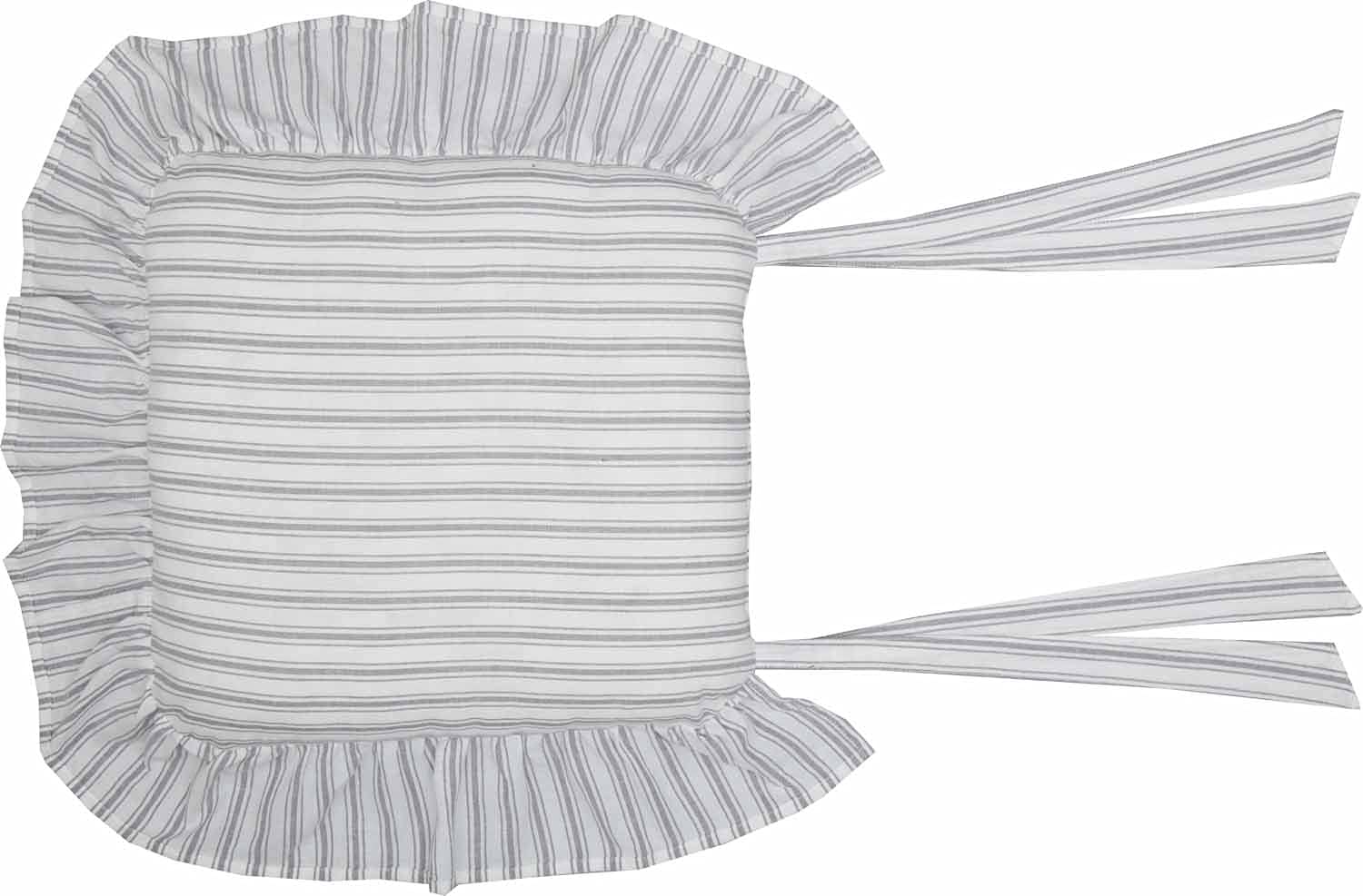 Piper Classics Timeless Ticking Ruffled Chair Pad, 16" L x 16" W, Soft White and Gray Ticking Stripes, Vintage Farmhouse Chic Seat Cushion