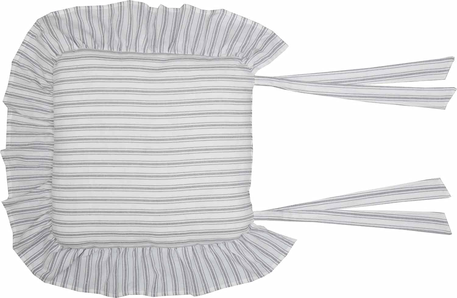 Piper Classics Timeless Ticking Ruffled Chair Pad, 16" L x 16" W, Soft White and Gray Ticking Stripes, Vintage Farmhouse Chic Seat Cushion