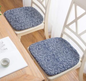peacewish japanese chair pad seat cushions cotton linen chair cushion， non slip，washable (blue, set of 2)