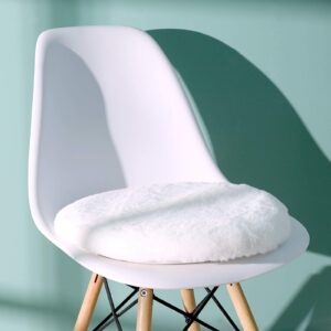 shinnwa white round dorm fur chair cushion pad with furry faux fur cover small mini cute seat cushion for kids desk chair teen girls bedroom décor 16 inch