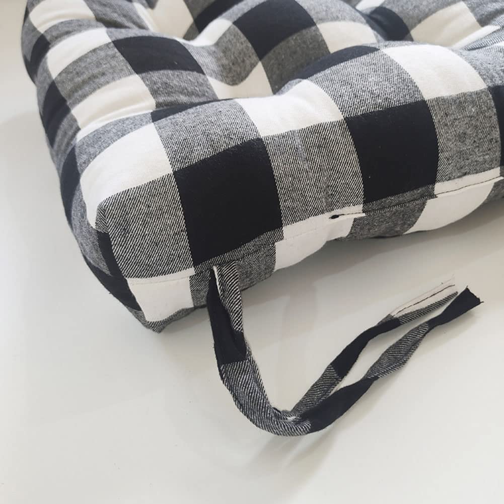 vctops Farmhouse Buffalo Check Chair Pads with Ties Black and White Plaid Dining Chair Cushions Soft Comfy Square Seat Pads (Black,16"x16")