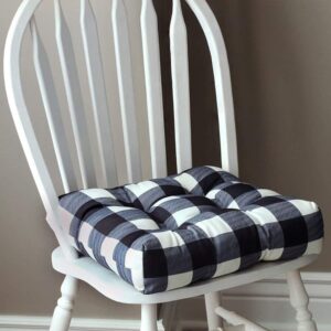 vctops Farmhouse Buffalo Check Chair Pads with Ties Black and White Plaid Dining Chair Cushions Soft Comfy Square Seat Pads (Black,16"x16")