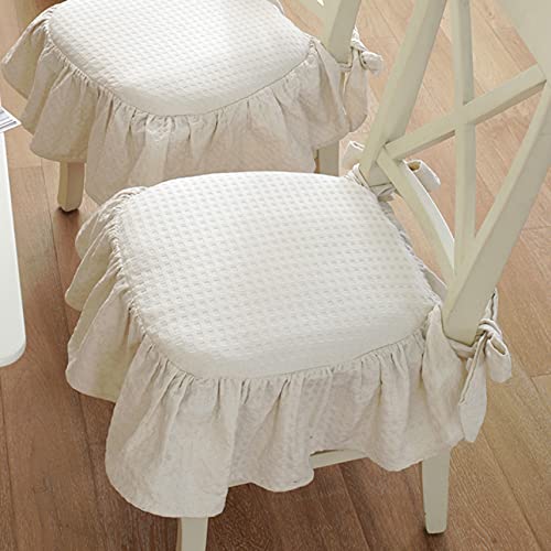 GEORPE Best Seat Cushion Khaki Princess Frill Cotton Chair Pads Breathable Simple Dining Mat 45cm White