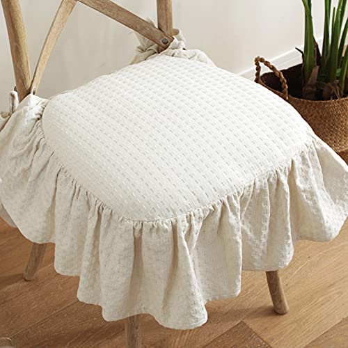 GEORPE Best Seat Cushion Khaki Princess Frill Cotton Chair Pads Breathable Simple Dining Mat 45cm White