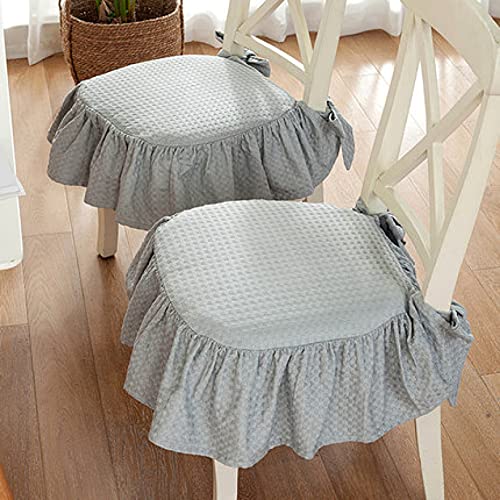 GEORPE Best Seat Cushion Khaki Princess Frill Cotton Chair Pads Breathable Simple Dining Mat 45cm White