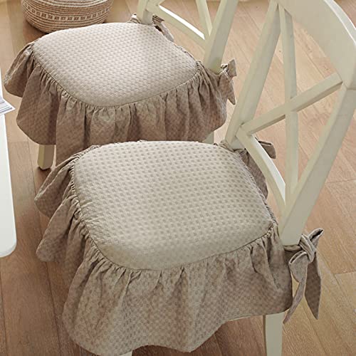 GEORPE Best Seat Cushion Khaki Princess Frill Cotton Chair Pads Breathable Simple Dining Mat 45cm White