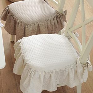 GEORPE Best Seat Cushion Khaki Princess Frill Cotton Chair Pads Breathable Simple Dining Mat 45cm White