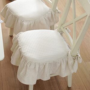 GEORPE Best Seat Cushion Khaki Princess Frill Cotton Chair Pads Breathable Simple Dining Mat 45cm White