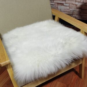 champlus sheepskin chair cushion pad genuine australian sheepskin seat cushion fur chair cover, square 17'' x 17'' small sheepskin rug pad for kitchen, office, dining, chairs - 1 piece ivory