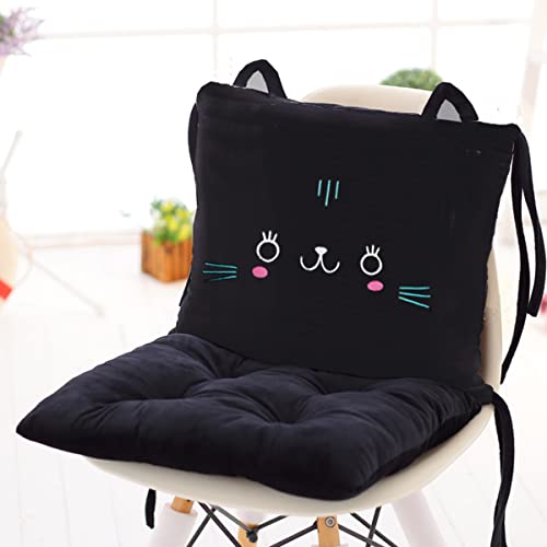 Cute Chair Cushion Comfy Kawaii Seat Cushion Back Support Cushion with Ties Thickened Desk Chair Pads Cartoon Waist Pillow Cushion Decor for Car Office Patio Wheelchair - Black cat