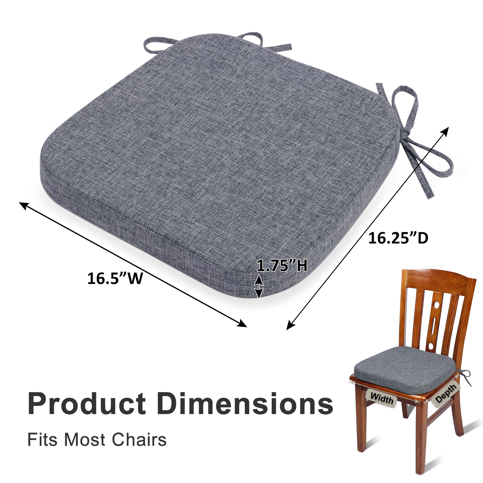 Shinnwa Kitchen Chair Cushions with Ties Memory Foam Chair Pads and Cushions Thickened U Shaped Wooden Chair Seat Cushions 16.5 x 16.25 inches Grey