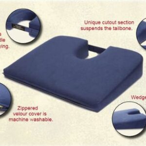 TUSH CUSH Seat Cushion - Small Home Office Car Compu Computer Ergonomic Orthopedic Chair Cushion - Black Velour Fabric