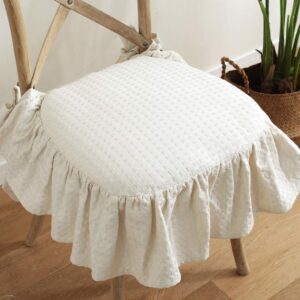 ge&yobby french cotton simple seat cushion,fabric not-slip soft chair pad,ruffled skirt seat cover with ties and cotton filled for wooden dinner chair beige 43x45cm