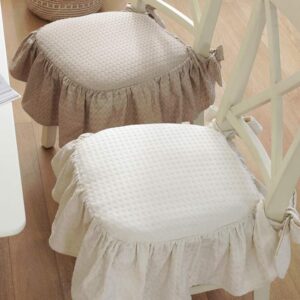GE&YOBBY French Cotton Simple Seat Cushion,Fabric Not-Slip Soft Chair Pad,Ruffled Skirt Seat Cover with Ties and Cotton Filled for Wooden Dinner Chair Beige 43x45cm
