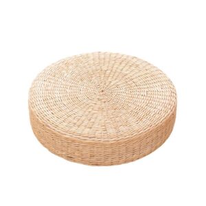 11.8In/30CM Hand-Woven Natural Cattail Mat Cushion Pouf, Japanese Style Round Straw Seat Pad, Handmade Floor Pouf for Party Living Room Bay Window 1 Count (Kids)