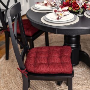 Barnett Home Decor Chenille Rib Claret Red Dining Chair Cushion with Ties - Latex Foam Fill, Reversible - Made in USA (Red/XL)