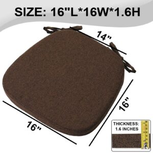 SINOSSO 4 Pack Pure Memory Foam Chair Cushions for Dining Chairs, Original Linen 16" U-Shape Comfortable Kitchen Chair Pads, Removable Slip Resistant Seat Cushions (Set of 4, Dark Brown)