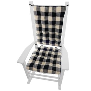 barnett home decor buffalo check black and white size extra-large rocking chair cushions - latex foam fill rocker seat pad & backrest cushion with ties - reversible, machine washable (xl/black)