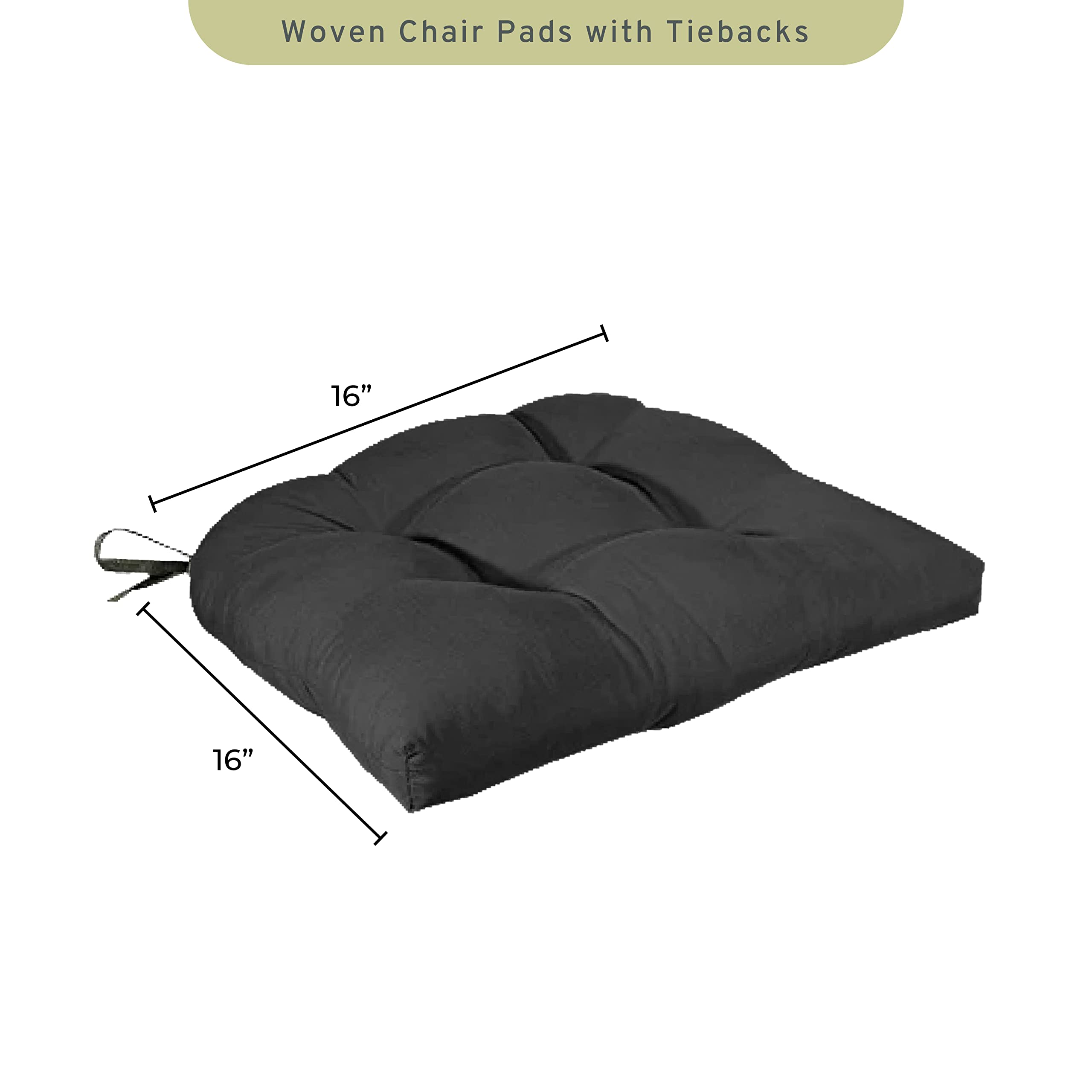 Arlee Home Fashions – Fiber Filled Premium Chair Pads - Chair Pads with Tiebacks –17.25” L X 16” W – Black - Set of 4