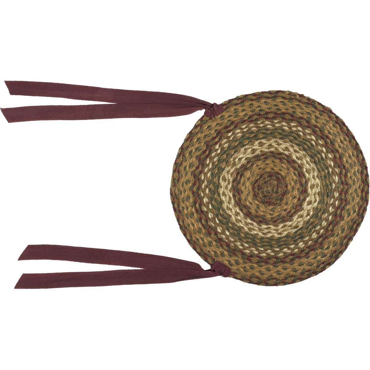 VHC Brands Tea Cabin Rustic Jute Green Textured Striped Round Kitchen Chair Pad Set of 6 15"