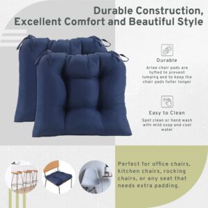 Arlee Home Fashions – Fiber Filled Premium Chair Pads - Chair Pads with Tiebacks –14” L X 15” W – Navy - Set of 2