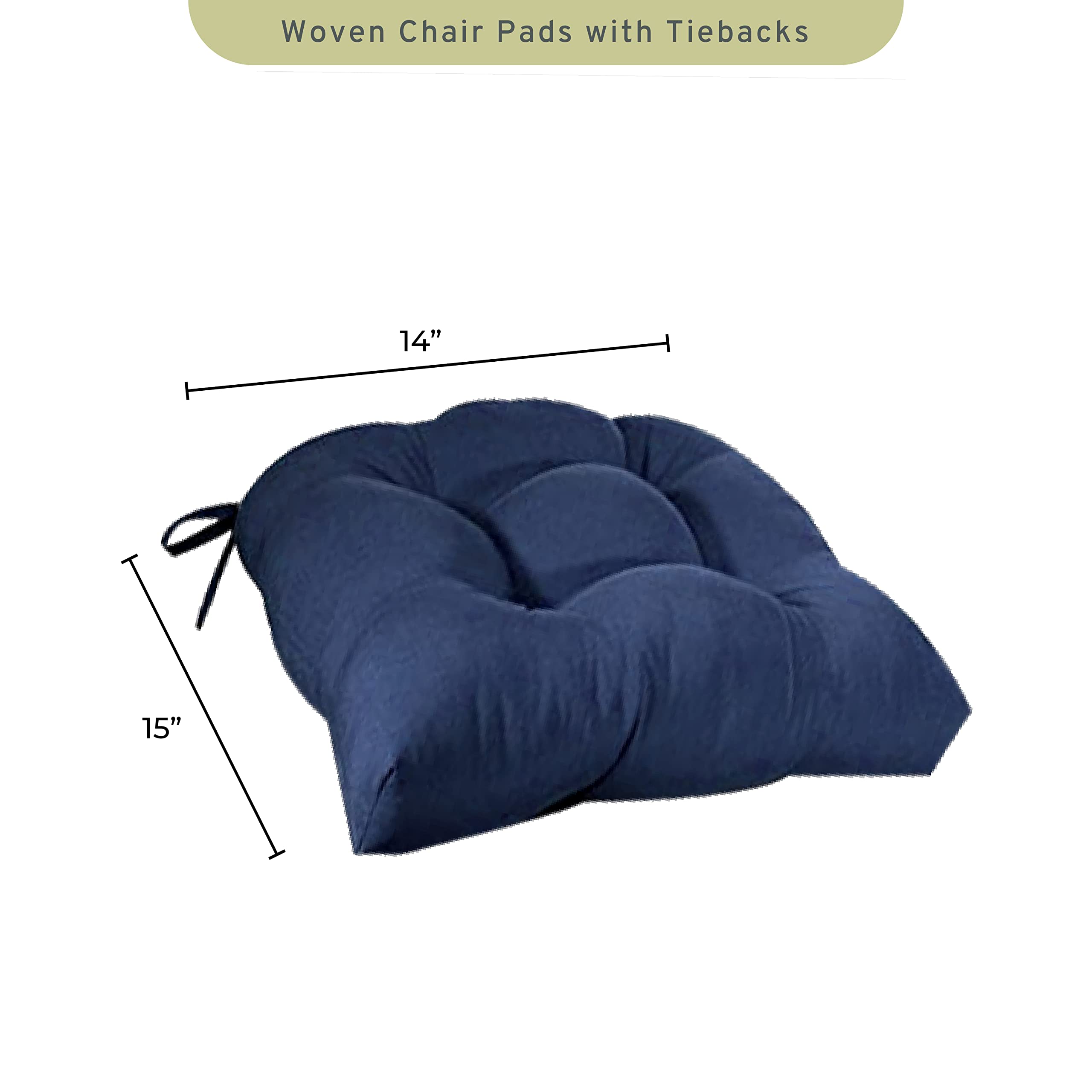 Arlee Home Fashions – Fiber Filled Premium Chair Pads - Chair Pads with Tiebacks –14” L X 15” W – Navy - Set of 2