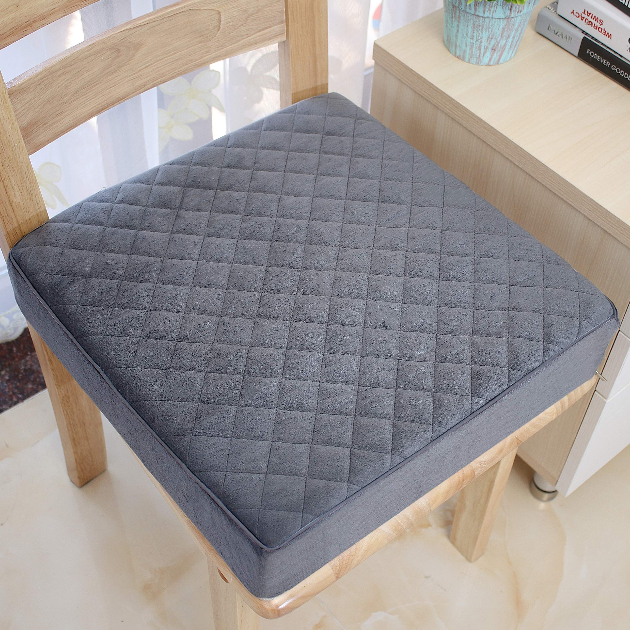 COMFORTANZA Chair Seat Cushion - 16x16x3 Memory Foam Square Thick Non-Slip Pads for Kitchen, Dining, Office Chairs, Car Seats - Booster Cushion - Comfort and Back Pain Relief - Firm - Gray