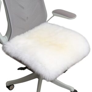 llb sheepskin chair cushion non-slip back square genuine fur chair cover silky natural wool seat cushion pad soft area rugs carpet for home office restaurant chair 18x18 inch (pack of 1), ivory white