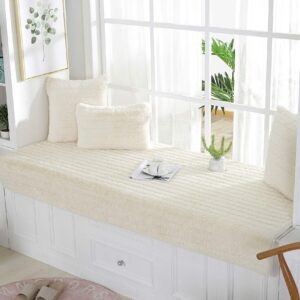 SINCERE Custom Size Plush Bay Window Seat Mats, Sofa Slipcovers, Area Rug Pads, Thickened Non-Slip Couch/Bench Seat Covers Indoor, Window Sill Tatami Rugs (Creamy-White, 28x71 inch)