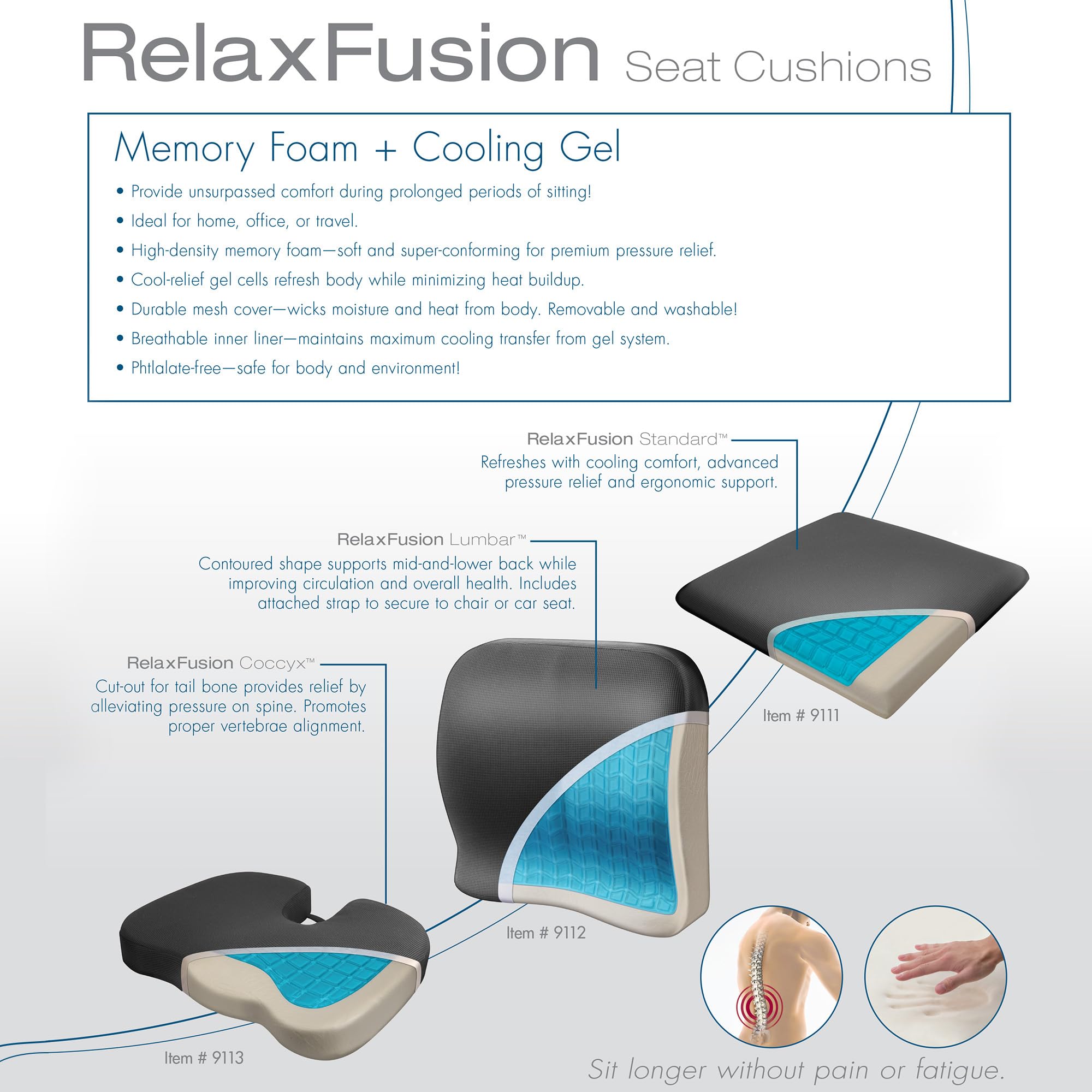 Wagan IN9111 Relax Fusion Standard Memory Foam and Gel Seat Cushion