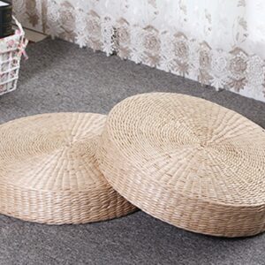 Layboo Handcrafted Eco-Friendly Breathable Padded Knitted Straw Flat Seat Cushion/Straw futon Cushion (Round 45cm(17.72 in))