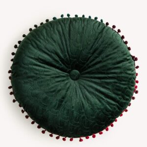 vctops velvet soft round chair pads cute gradient pom pom indoor dining chairs cushion (dark green, diameter 16")