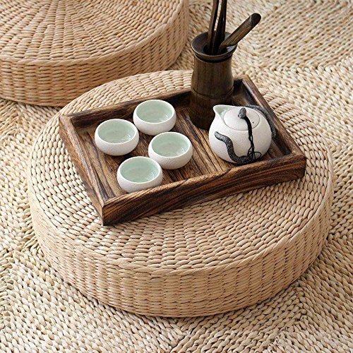 MAHAO Japanese Style Handcrafted Eco-Friendly Padded Knitted Straw Flat Seat Cushion,Hand Woven Tatami Floor Cushion Corn Maize Husk (Dia40cm/15.8" x 10cm/4")