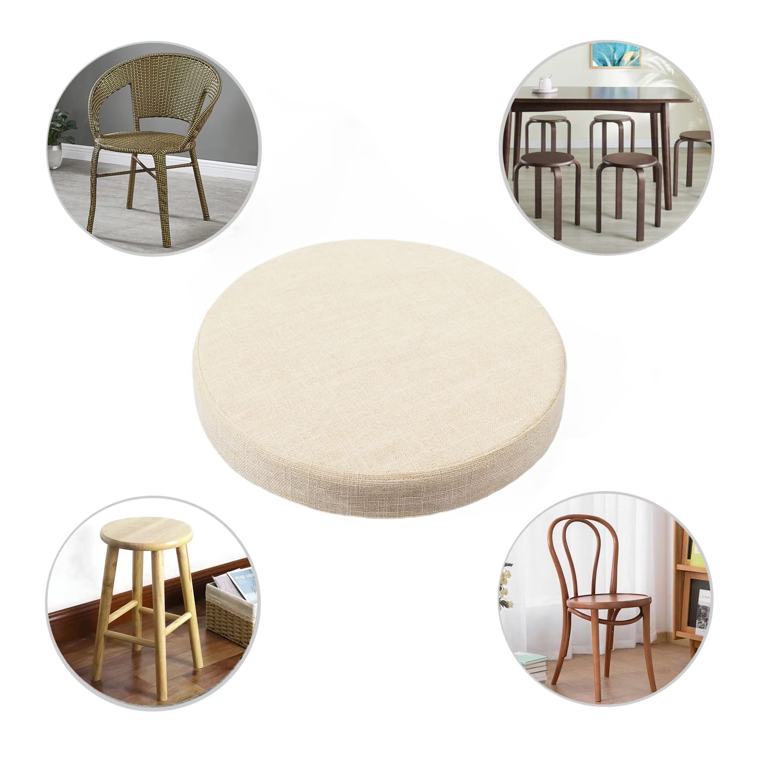 Soft Round Cushion Bedroom Office Kitchen Dining Chair Cushion Non Slip Chair Pad and Seat Cushion 14",Light Beige