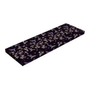 Ambesonne Cherry Blossom Bench Pad, Flappy Broad-Tailed Hummingbirds Flying Around White Cherry Blossom Trees, Standard Size HR Foam Cushion with Decorative Fabric Cover, 45" x 15" x 2", Black Purple