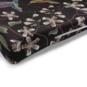 Ambesonne Cherry Blossom Bench Pad, Flappy Broad-Tailed Hummingbirds Flying Around White Cherry Blossom Trees, Standard Size HR Foam Cushion with Decorative Fabric Cover, 45" x 15" x 2", Black Purple