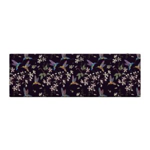 Ambesonne Cherry Blossom Bench Pad, Flappy Broad-Tailed Hummingbirds Flying Around White Cherry Blossom Trees, Standard Size HR Foam Cushion with Decorative Fabric Cover, 45" x 15" x 2", Black Purple