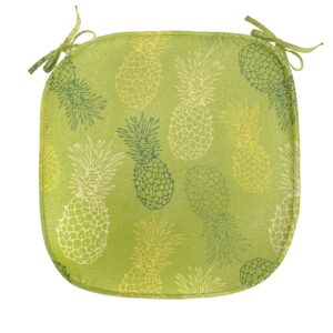 Ambesonne Green Leaf Chair Seating Cushion Set of 6, Hand Drawn Style Exotic Pineapple Fruit Tropical Summer Theme, Anti-Slip Seat Padding for Kitchen & Patio, 16"x16", Apple Green and Fern Green