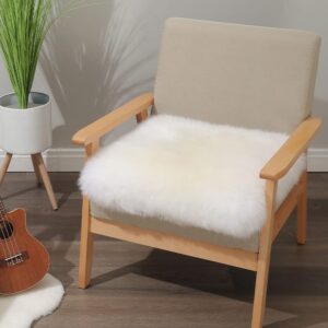 iriwool square fur sheepskin chair cover seat cushion pad super soft area rugs for living bedroom sofa 18" x 18" (pack of 1), milky white