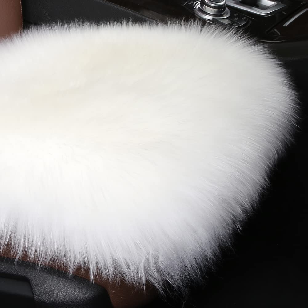 IRIWOOL Square Fur Sheepskin Chair Cover Seat Cushion Pad Super Soft Area Rugs for Living Bedroom Sofa 18" x 18" (Pack of 1), Milky White