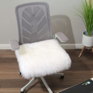IRIWOOL Square Fur Sheepskin Chair Cover Seat Cushion Pad Super Soft Area Rugs for Living Bedroom Sofa 18" x 18" (Pack of 1), Milky White