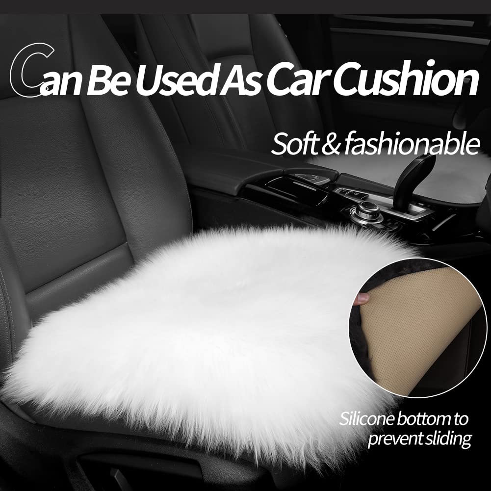 IRIWOOL Square Fur Sheepskin Chair Cover Seat Cushion Pad Super Soft Area Rugs for Living Bedroom Sofa 18" x 18" (Pack of 1), Milky White