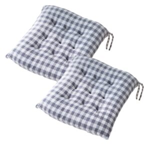 buena decor kitchen chair cushions with ties, set of 2 buffalo-checked dining chair pads seat cushions for kitchen chairs, 16x16 inches buffalo-plaid christmas decoration (grey & white), (bd893569-2)