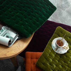 vctops Luxury Velvet Square Chair Pad Soft and Comfy Chair Cushion Tufted Indoor Seat Cushion Pillow Tatami (Dark Green,17"x17")