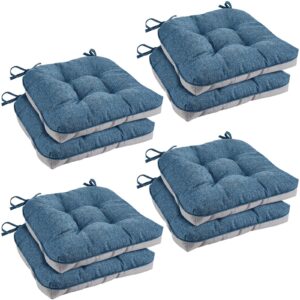 8 pack indoor chair cushions for dining chairs kitchen chair pad with ties tufted overstuffed memory foam textured chair cushions non slip backing chair seat cushions, 15.5 x 15.5 inches, blue