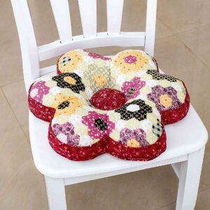 vctops flower shaped chair pad farmhouse floral print chair seat cushion pad soft comfy cotton cushion pillow (1132 red, 16"x16")