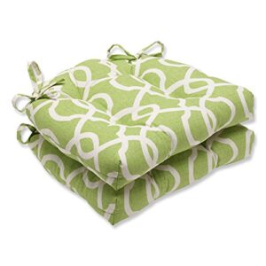 pillow perfect lattice damask leaf reversible chair pad, set of 2,green
